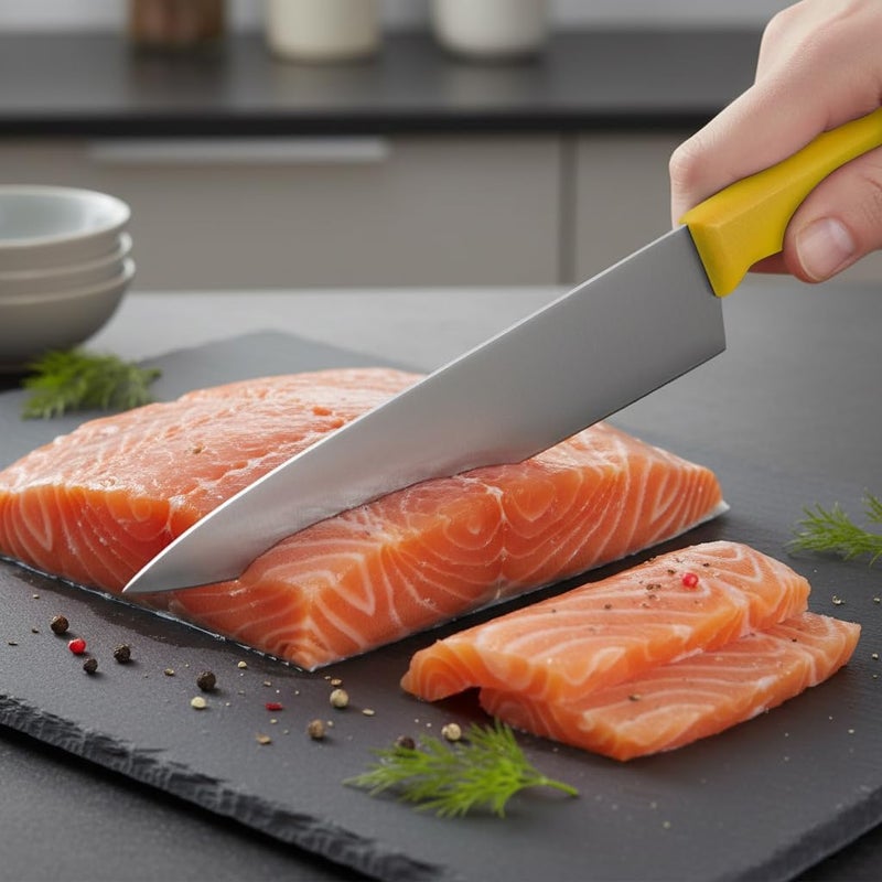 Kitchen Master 8 Inch Stainless Steel Professional Chef Knife with Yellow Handle - Image 4